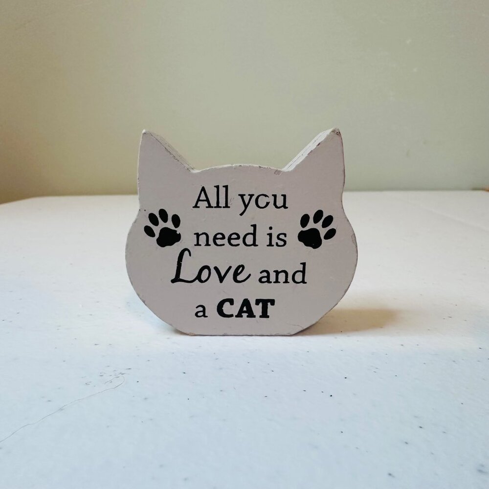 Small Cat-Shaped Photo Holder ALL YOU NEED IS LOVE AND A CAT Cat Lover Valentine